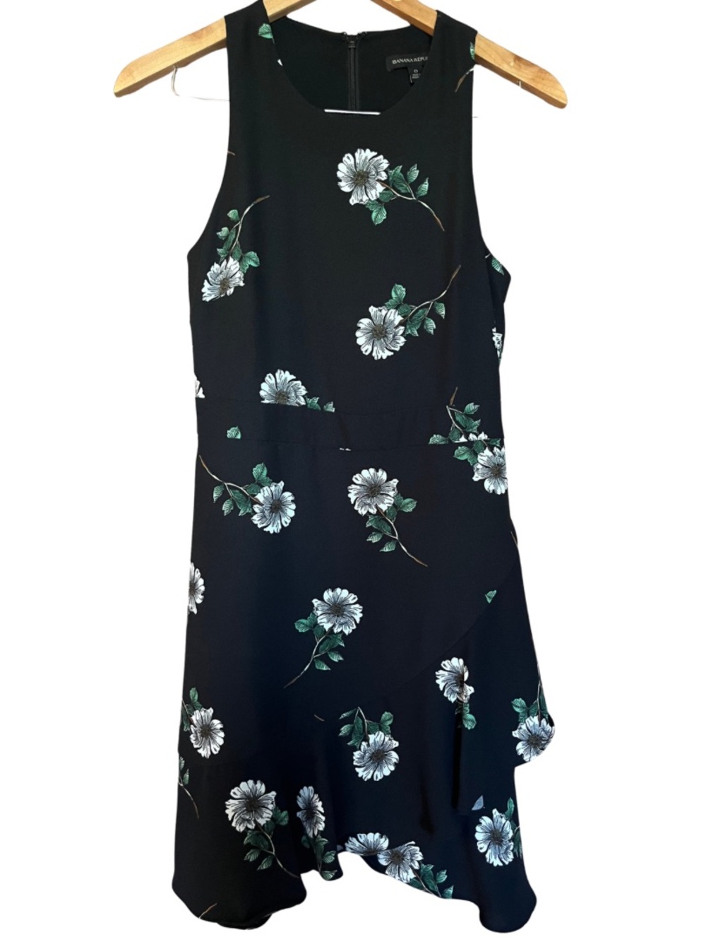 Banana Republic Black Floral Faux Wrap Dress Size 0